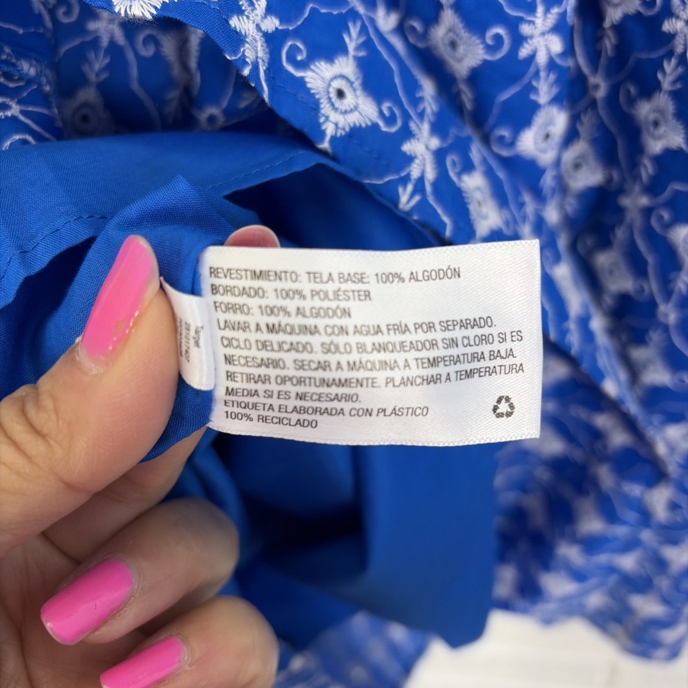 Rhode for Target Babydoll Dress M Blue Embroidered Eyelet Puff Sleeves Pockets - Picture 9 of 12